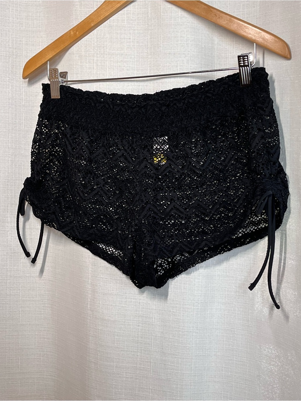 Black Lace Crochet Swim Cover Up Shorts Side Tie Beach Resort Juniors Large